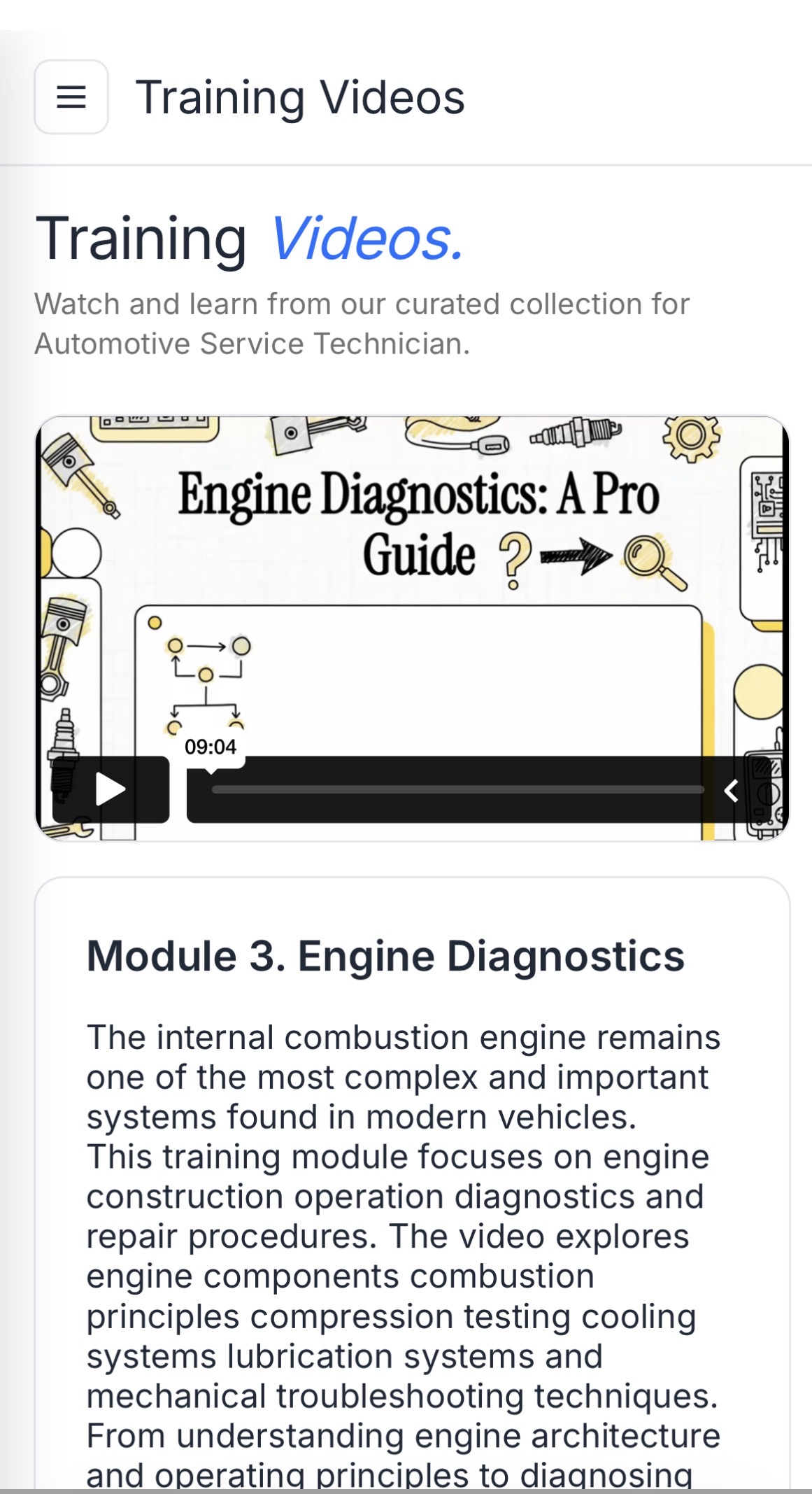 Comprehensive video training library