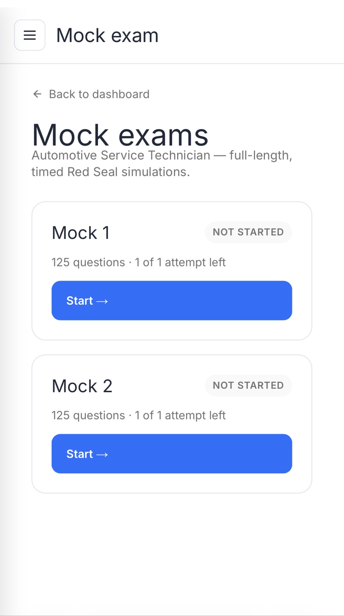 Full-length timed mock exams