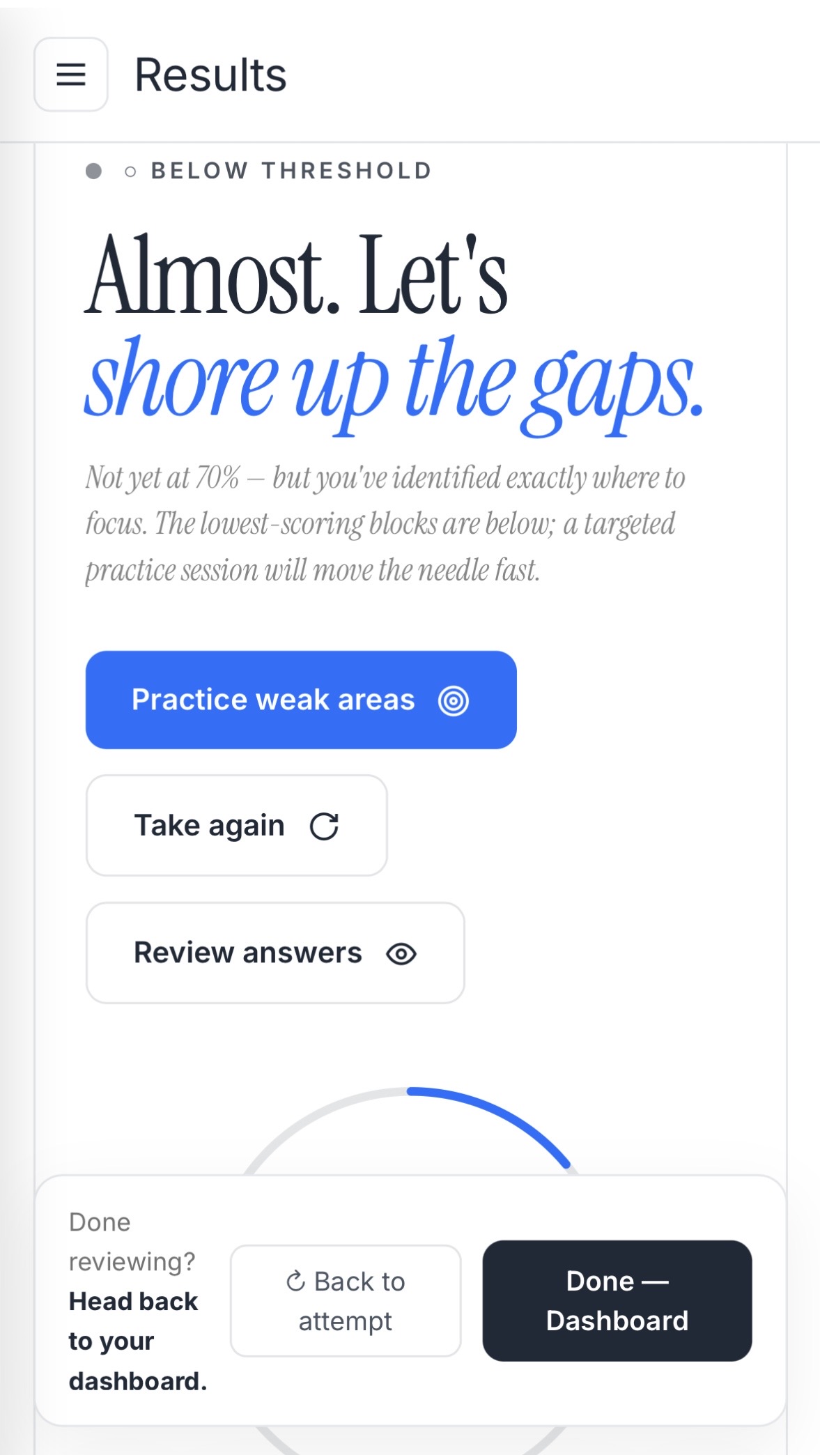 Smart results highlighting weak areas